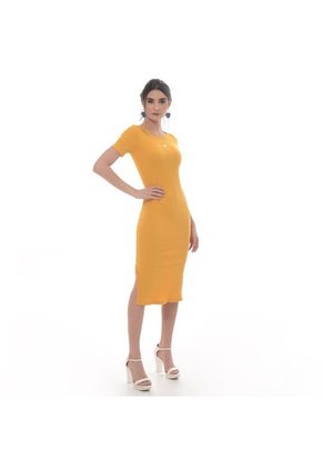 VESTIDO PARA MUJER EN RIB AMARILLO