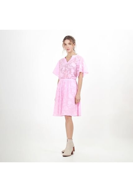 Vestido Cuello V Manga Corta