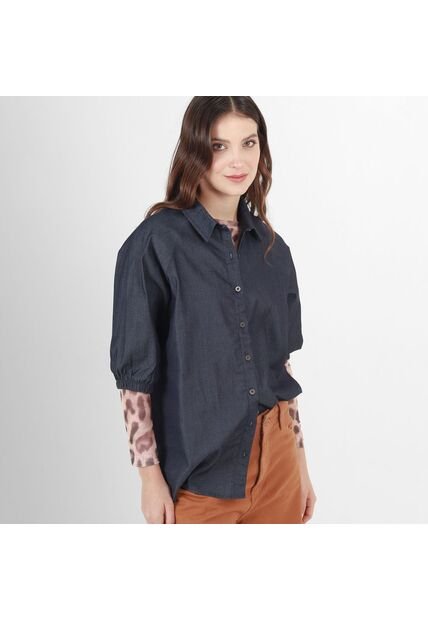 Blusa Cuello Camisero Manga Al Codo
