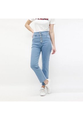 Jeans Para Mujer Tiro Alto, Con Botones Altos. COLOR-AZUL-8