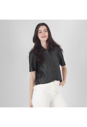 Blusa Cuello Camisero Manga Corta