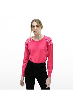 Sueter Para Mujer Manga Larga Cuello Redondo Con Detalle En Hombros. COLOR-ROJO-L