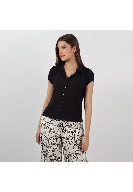 Blusa Cuello Camisero Manga Corta