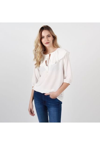 Blusa Cuello Redondo Manga Larga COLOR-BLANCO-S