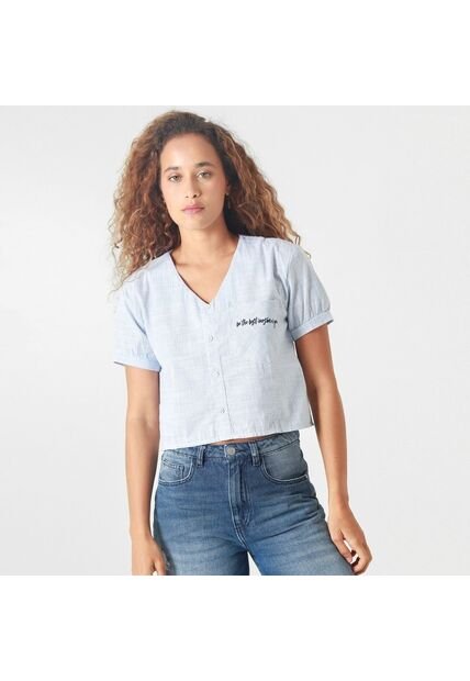 Blusa Crop Cuello V Manga Corta