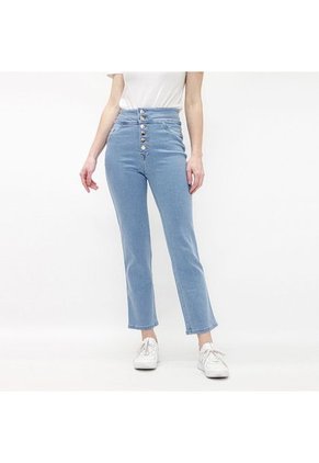 Jeans Para Mujer Tiro Alto, Con Botones Altos. COLOR-AZUL-8