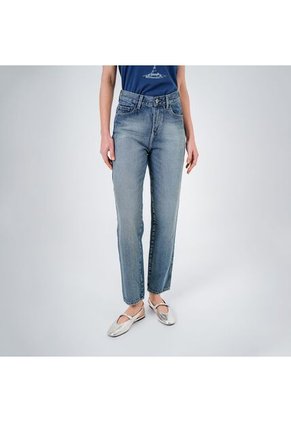 Jean Mom Tiro Alto Bota Recta