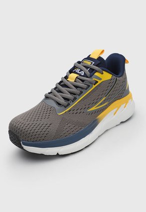 Tenis Running Gris-Amarillo-Azul Navy Fila Stermat