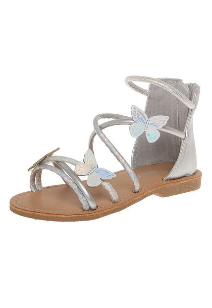 Sandalias Planas Cleo Para Niña Pequeña Plateado Fioni 210263