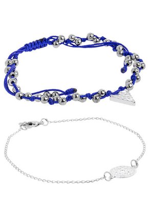 Set Tobilleras y Aretes Plateado-Azul Floripondia