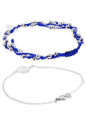 Set Tobilleras y Aretes Plateado-Azul Floripondia