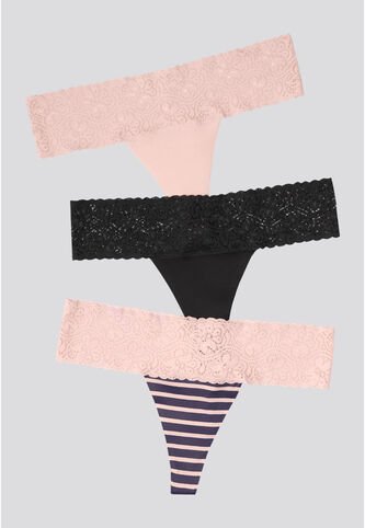 Brasilera Paq X3 Mujer Negro/Rosa/Estampado FI 96215 Formas Intimas