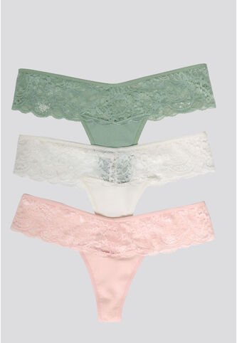 Brasilera Paq X3 Mujer Verde Oliva/Marfil/Rosa FI 34542 Formas Intimas