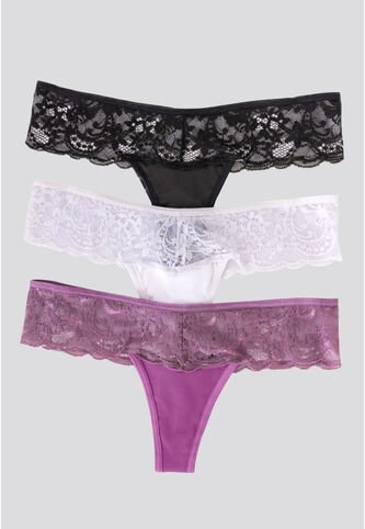 Brasilera Paq X3 Mujer Mora/Negro/Blanco FI 34542 Formas Intimas