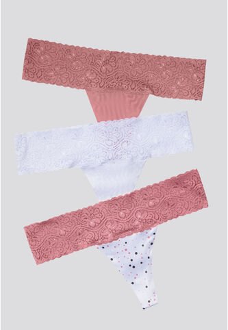 Brasilera Paq X3 Mujer Rosa/Blanco/Estampado FI 96215 Formas Intimas