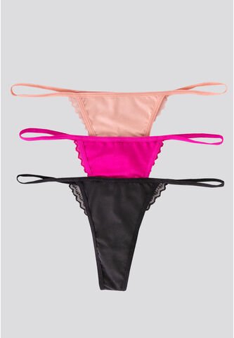 Brasilera Paq X3 Mujer Negro/Fucsia/Rosa FI 7313 Formas Intimas