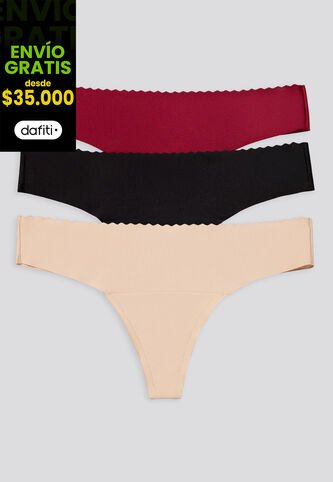 Brasilera Paq X3 Mujer Piel/Negro/Vino FI 16969 Formas Intimas