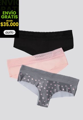 Cachetero Paq X3 Mujer Rosa/Negro/Estampado FI 96631