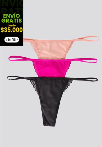 Brasilera Paq X3 Mujer Negro/Fucsia/Rosa FI 7313 Formas Intimas