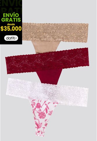 Brasilera Paq X3 Mujer Cereza/Mocca/Estampado FI 96215 Formas Intimas