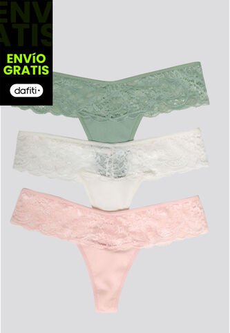 Brasilera Paq X3 Mujer Verde Oliva/Marfil/Rosa FI 34542 Formas Intimas