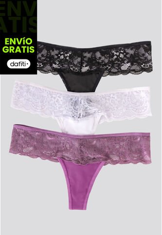 Brasilera Paq X3 Mujer Mora/Negro/Blanco FI 34542 Formas Intimas