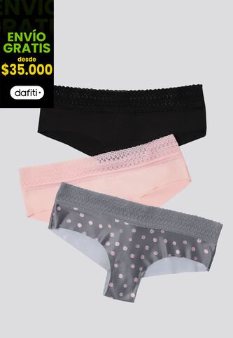 Cachetero Paq X3 Mujer Rosa/Negro/Estampado FI 96631 Formas Intimas