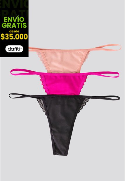 Brasilera Paq X3 Mujer Negro/Fucsia/Rosa FI 7313
