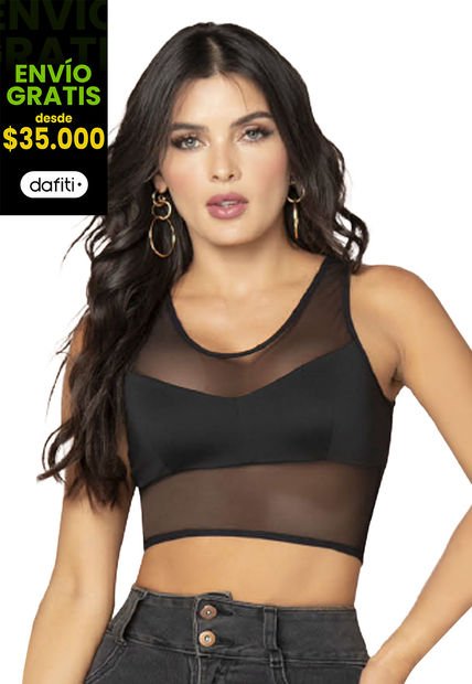 Crop Top Mujer Negro Fi 3590