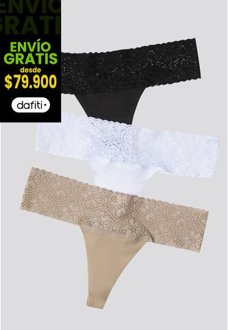 Brasilera Paq X3 Mujer Piel/Blanco/Negro FI 96215 Formas Intimas