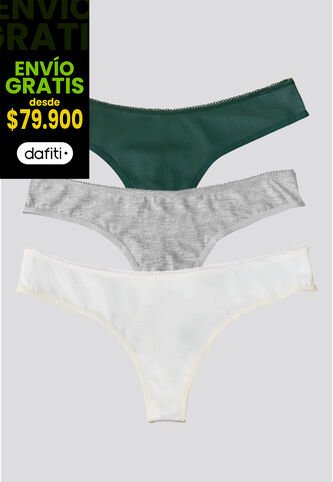 Brasilera Paq X3 Mujer Verde/Gris Jaspe/Blanco FI 96636 Formas Intimas