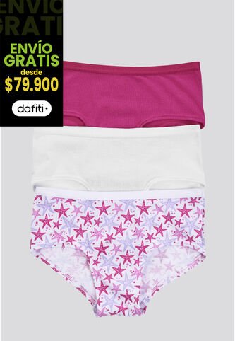 Cachetero Paq X3 Infantil Estampado/Blanco/Fucsia FI 79154 Formas Intimas