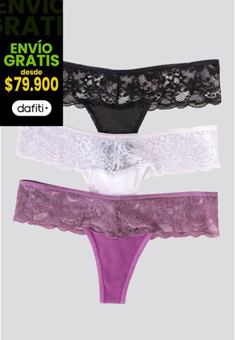Brasilera Paq X3 Mujer Mora/Negro/Blanco FI 34542 Formas Intimas