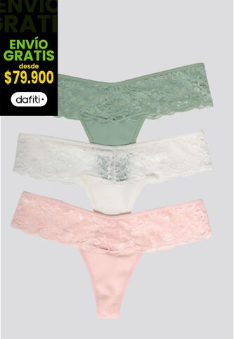 Brasilera Paq X3 Mujer Verde Oliva/Marfil/Rosa FI 34542 Formas Intimas