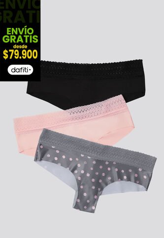 Cachetero Paq X3 Mujer Rosa/Negro/Estampado FI 96631 Formas Intimas