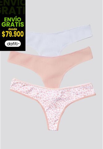 Brasilera Paq X3 Mujer Blanco/Rosa/Estampado FI 96636 Formas Intimas