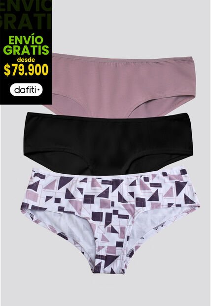 Cachetero Paq X3 Mujer Rosado Malva/Negro/Estampado FI 96589