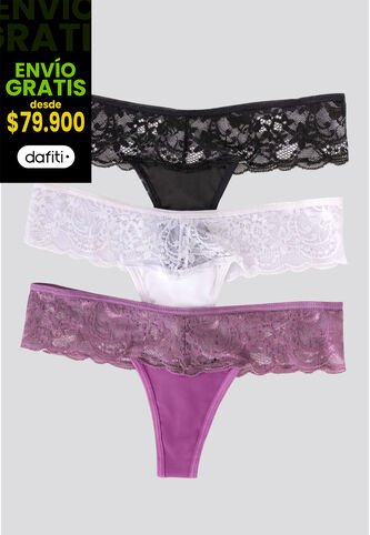 Brasilera Paq X3 Mujer Mora/Negro/Blanco FI 34542 Formas Intimas