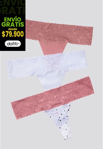 Brasilera Paq X3 Mujer Rosa/Blanco/Estampado FI 96215 Formas Intimas