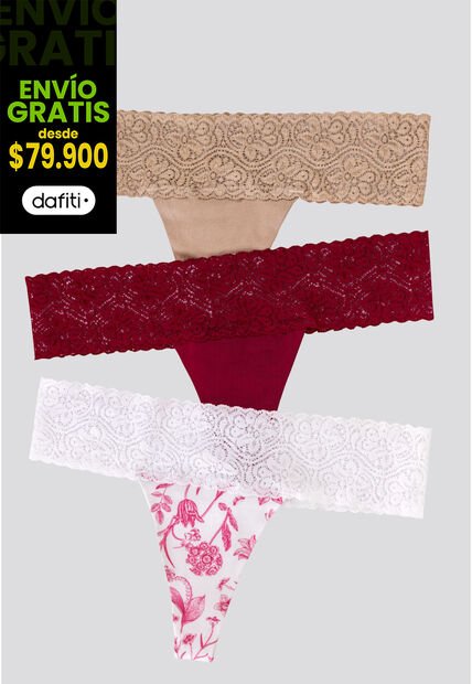 Brasilera Paq X3 Mujer Cereza/Mocca/Estampado FI 96215