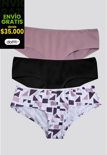 Cachetero Paq X3 Mujer Rosado Malva/Negro/Estampado FI 96589