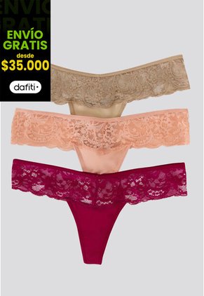 Brasilera Paq X3 Mujer Cereza/Piel/Nude FI 34542