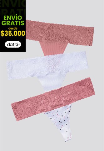 Brasilera Paq X3 Mujer Rosa/Blanco/Estampado FI 96215 Formas Intimas