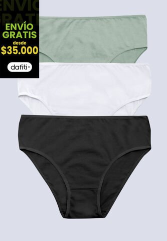 Panty Paq X3 Mujer Verde Oliva/Blanco/Negro FI 96572 Formas Intimas
