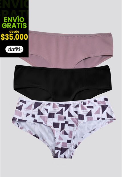 Cachetero Paq X3 Mujer Rosado Malva/Negro/Estampado FI 96589