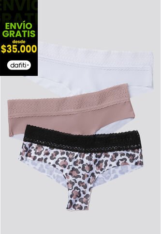 Cachetero Paq X3 Mujer Rosa Malva/Blanco/Estampado FI 96631 Formas Intimas