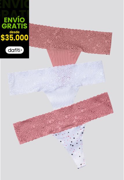 Brasilera Paq X3 Mujer Rosa/Blanco/Estampado FI 96215