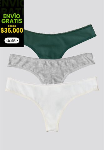 Brasilera Paq X3 Mujer Verde/Gris Jaspe/Blanco FI 96636 Formas Intimas