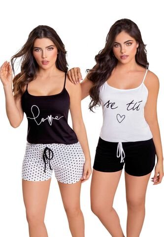 Camiseta  Paqx2 Mujer Blanco-Negro FI 76307 Formas Intimas