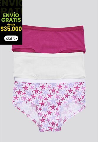 Cachetero Paq X3 Infantil Estampado/Blanco/Fucsia FI 79154 Formas Intimas